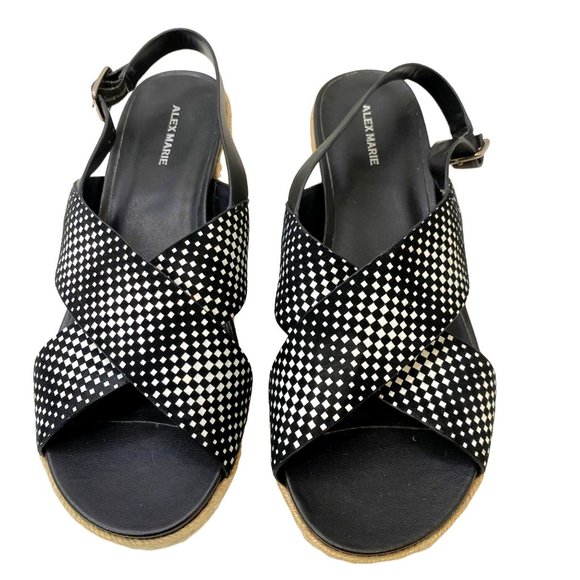 Alex Marie Wedge Sandals Size 9.5 Women Navy White Casual Slip On Sling Back Sho - Picture 5 of 8